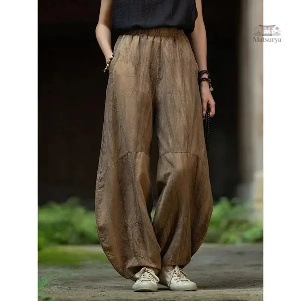 Pantalon sarouel en lin style japonais