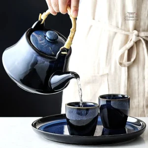 Service à Thé Japonais Reflets Biwa élégant en céramique
