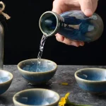 Théière en céramique bleue style japonais