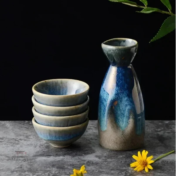 Tasses à thé en céramique bleue japonaises