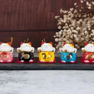 Set maneki neko traditionnel en céramique