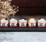 Set porte bonheur maneki neko en céramique colorée