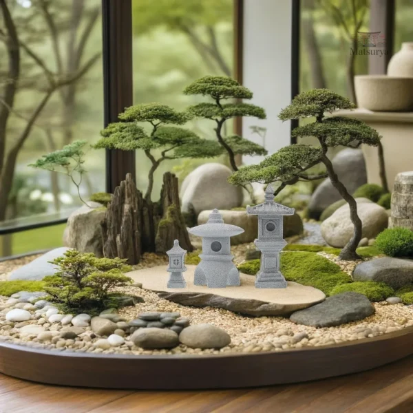 Mini statue japonaise représentant des tours traditionnelles
