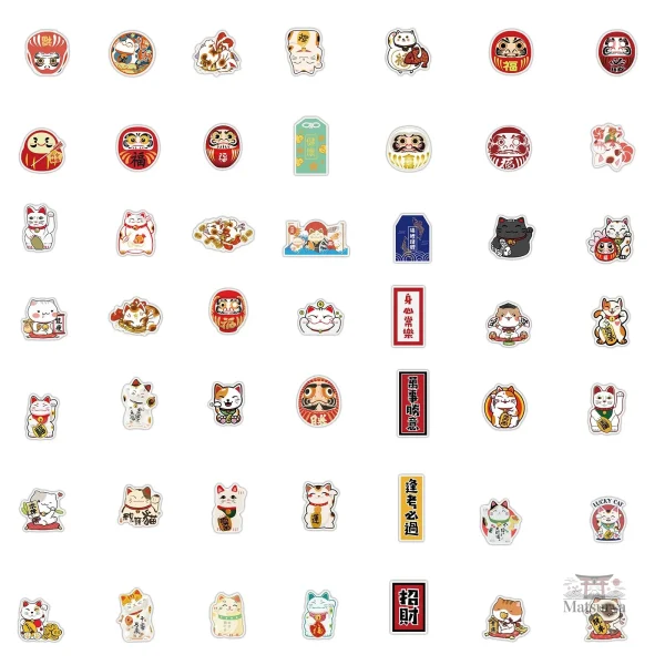 Adhésifs japonais de chats porte-bonheur colorés