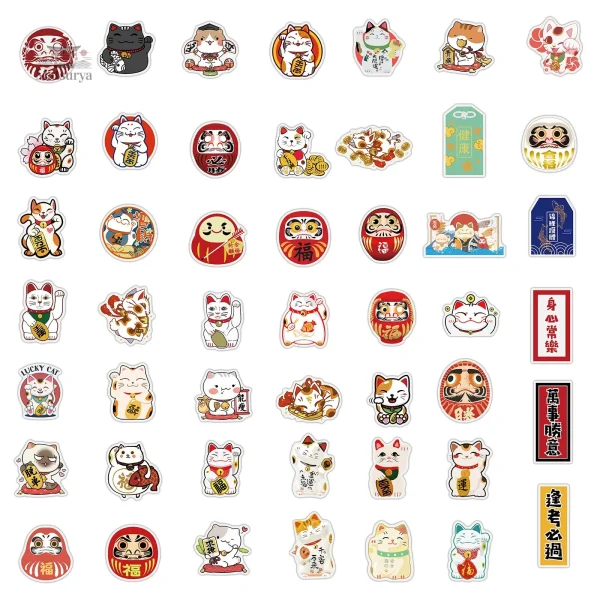 Stickers kawaii de chats porte-bonheur japonais