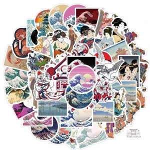 Stickers japonais Ukiyo-e décoratifs