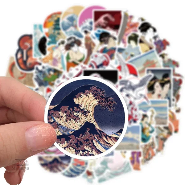 Stickers japonais avec motifs Ukiyo-e colorés