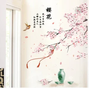 Stickers muraux fleurs de cerisier japonais pour décoration intérieure