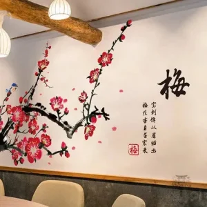 Stickers muraux fleurs rouges japonaises