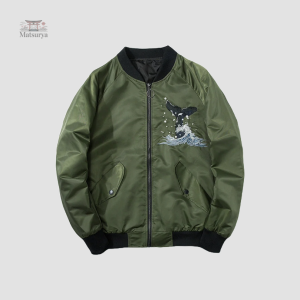 Sukajan, veste verte avec motifs inspirés de la culture japonaise