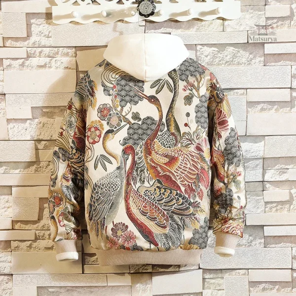 Veste sukajan à thème grue pour un style original