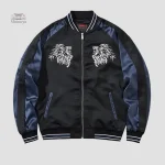 Veste Sukajan avec motif de lion japonais coloré