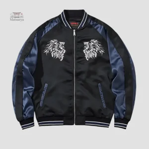 Veste Sukajan avec motif de lion japonais coloré