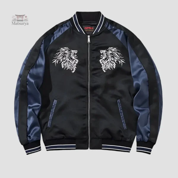 Veste Sukajan avec motif de lion japonais coloré