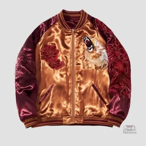 Veste Sukajan avec motif de lion en couleur vive