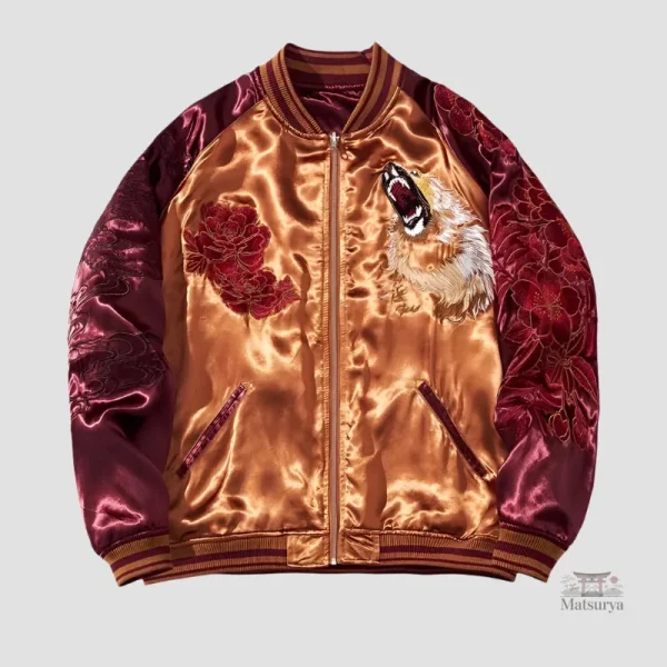 Veste Sukajan avec motif de lion en couleur vive