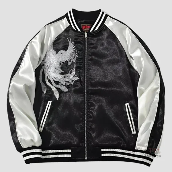 Détails du Sukajan avec motif Suzaku, veste tendance et colorée