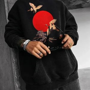 Sweat à motifs de grues japonaises pour homme