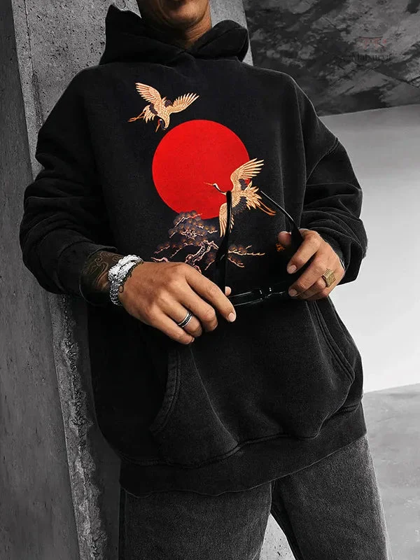 sweat-grues-japon-1 Sweat à motifs de grues japonaises pour homme