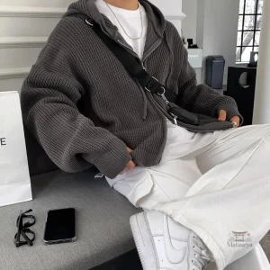 Sweat tricoté avec capuche, design japonais élégant