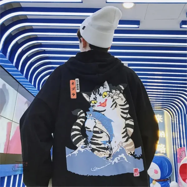 Vêtement streetwear japonais avec chat rigolo