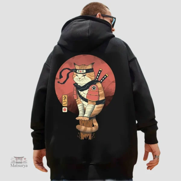 sweat-japonais-chat-samourai-1 Sweat japonais Chat Samouraï en design unique