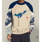 Sweat japonais avec motif vague et loup