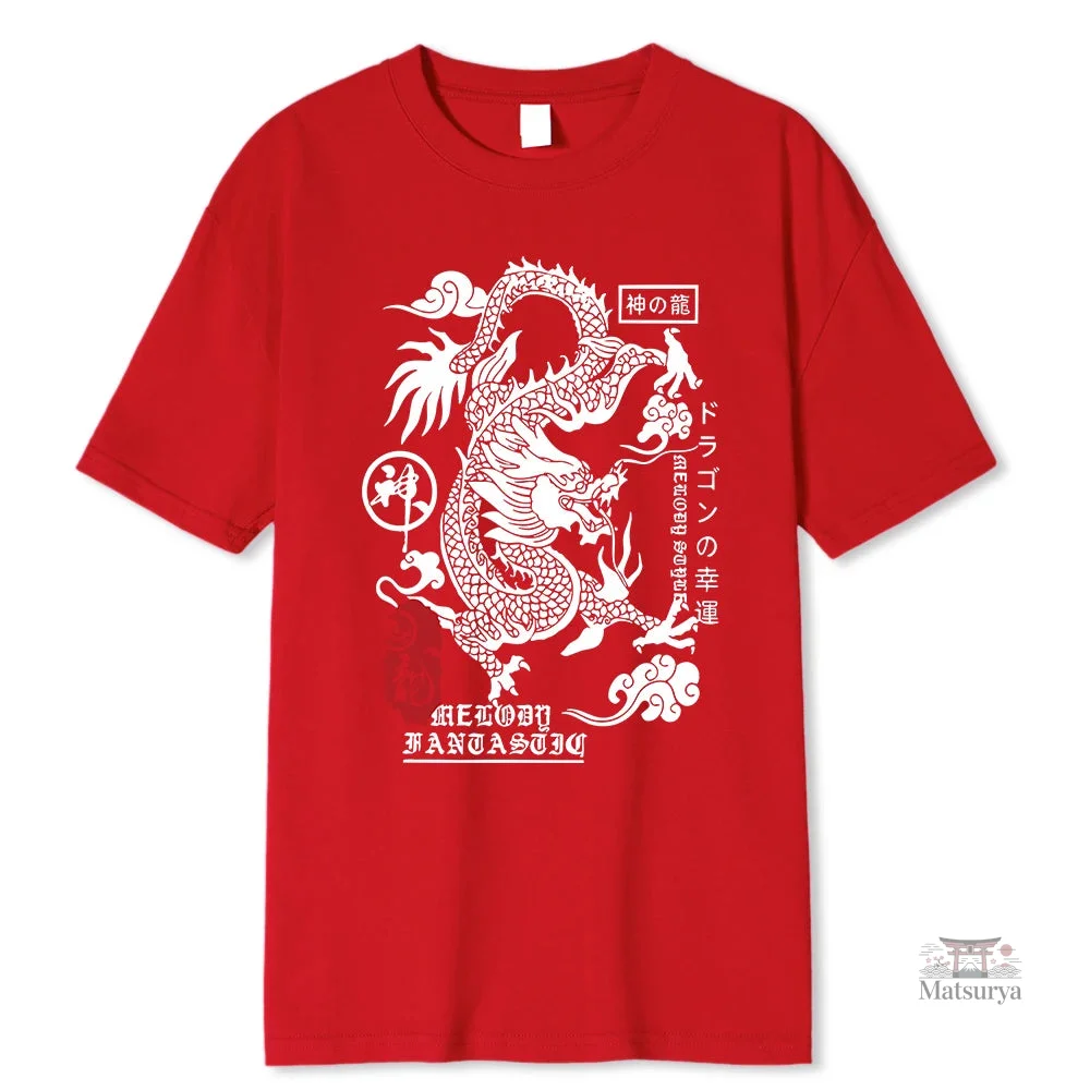 T-shirt dragon sur fond noir