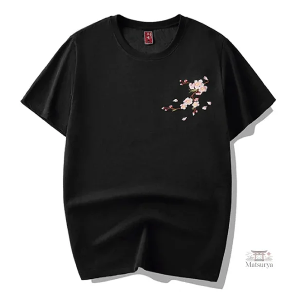 T-shirt japonais à motifs fleuris brodés