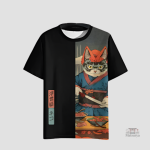 T-shirt Japonais Chat Samouraï