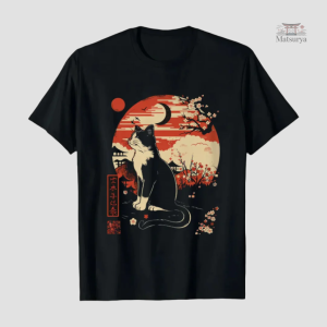 T-shirt Japonais Chat Sakura design floral