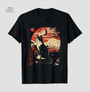 T-shirt Chat Sakura motif japonais traditionnel
