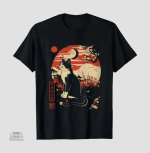 T-shirt Japonais avec chat et fleurs de cerisier