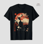 T-shirt à thème japonais avec chat et sakura