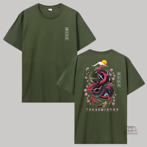 T-shirt Japonais avec motif de dragon et cerisiers