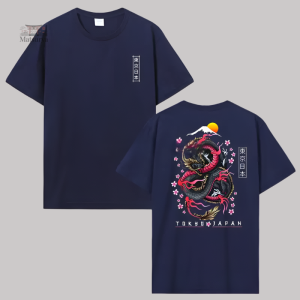 Design de dragon sur T-shirt avec fleurs de cerisier