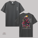 T-shirt à motifs japonais : dragon et cerisiers en fleurs