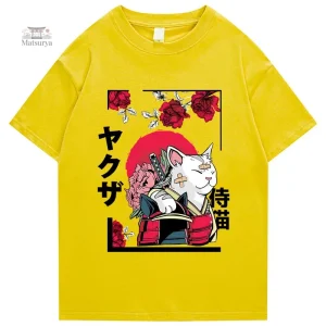 Design de chat sur T-shirt en coton japonais