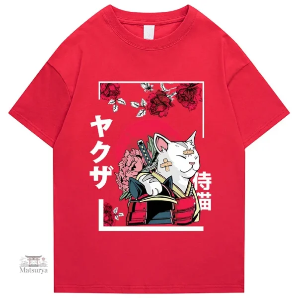 T-shirt Japonais en coton avec illustration de chat