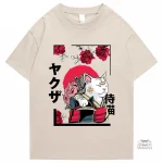 T-shirt Chat Design en coton, style japonais