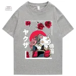 T-shirt en coton, motif chat, inspiration japonaise