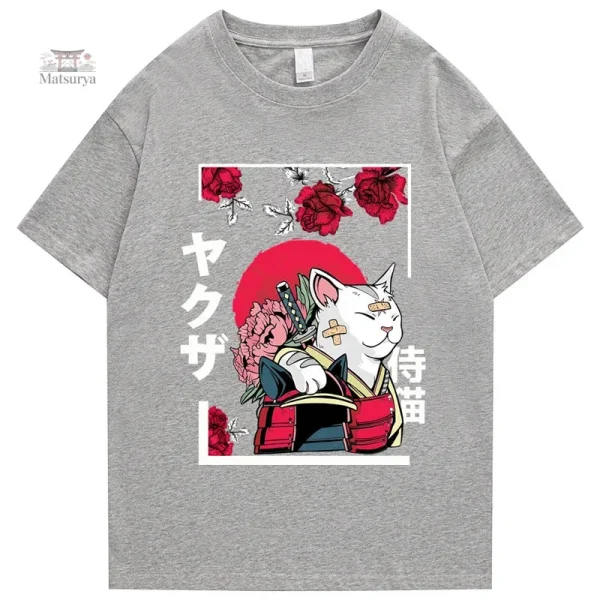 T-shirt en coton, motif chat, inspiration japonaise