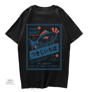 T-shirt tendance Japonais, motif poisson coloré