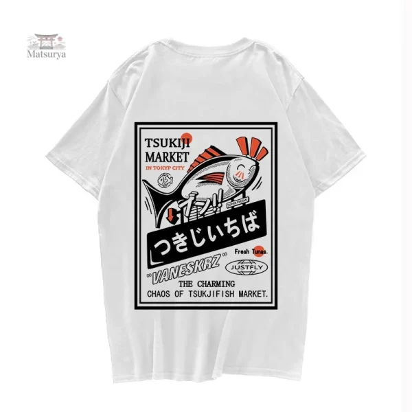 T-shirt Hip Hop Japonais, illustration de poisson stylisée
