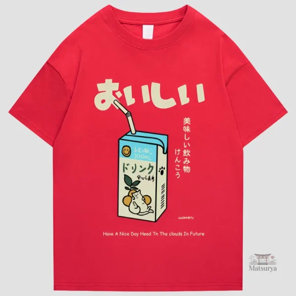 T-shirt Japonais blanc avec motif de lait