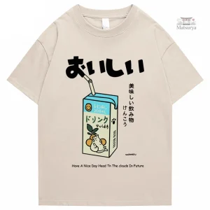 T-shirt Japonais, illustration ludique de lait