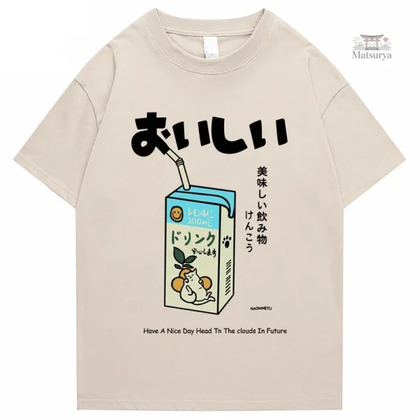 T-shirt Japonais, illustration ludique de lait