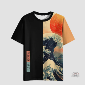 T-shirt Japonais avec motif de soleil et vague