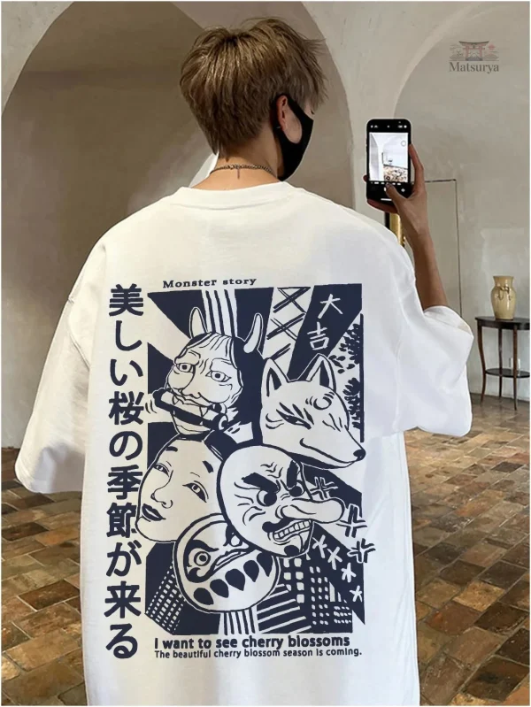 T-shirt avec illustration japonaise, style décontracté