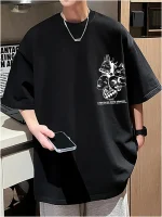 T-shirt large à motif japonais, tendance urbaine